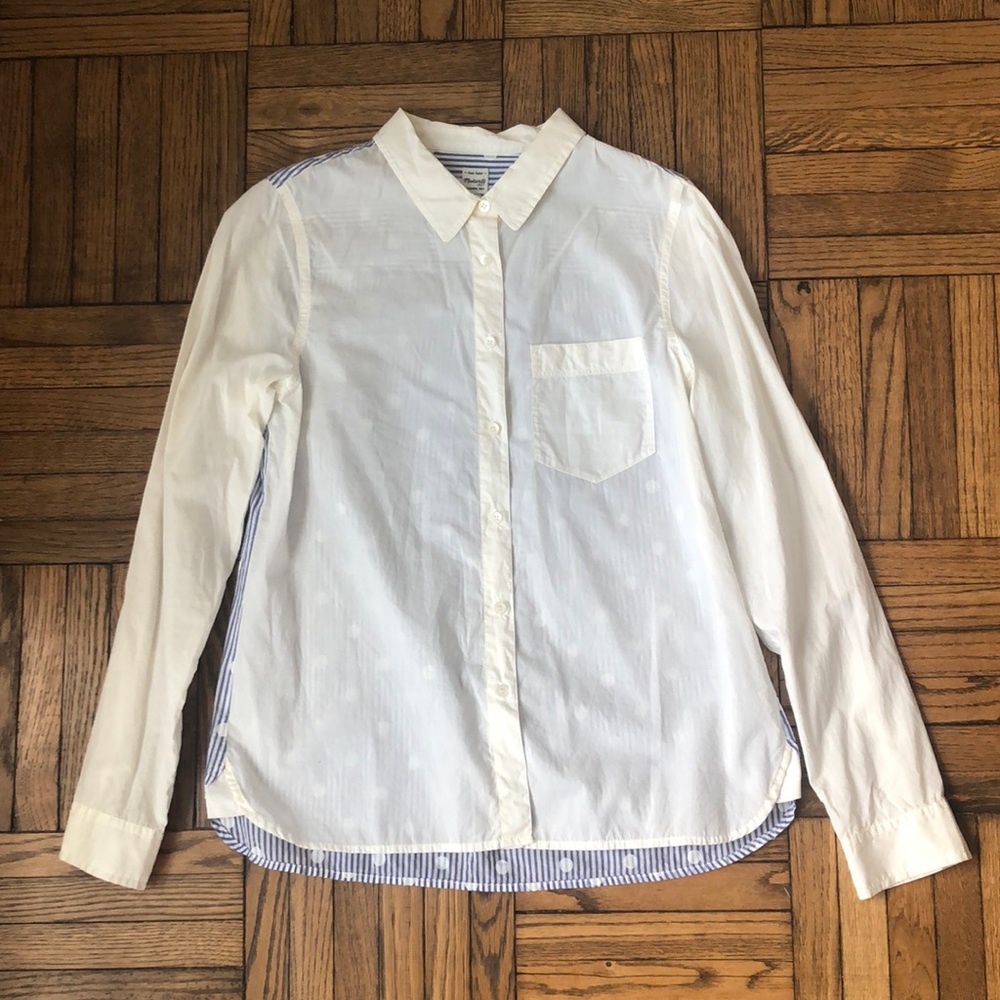 Madewell Button Down White Front and Blue Patterned Back, Size M